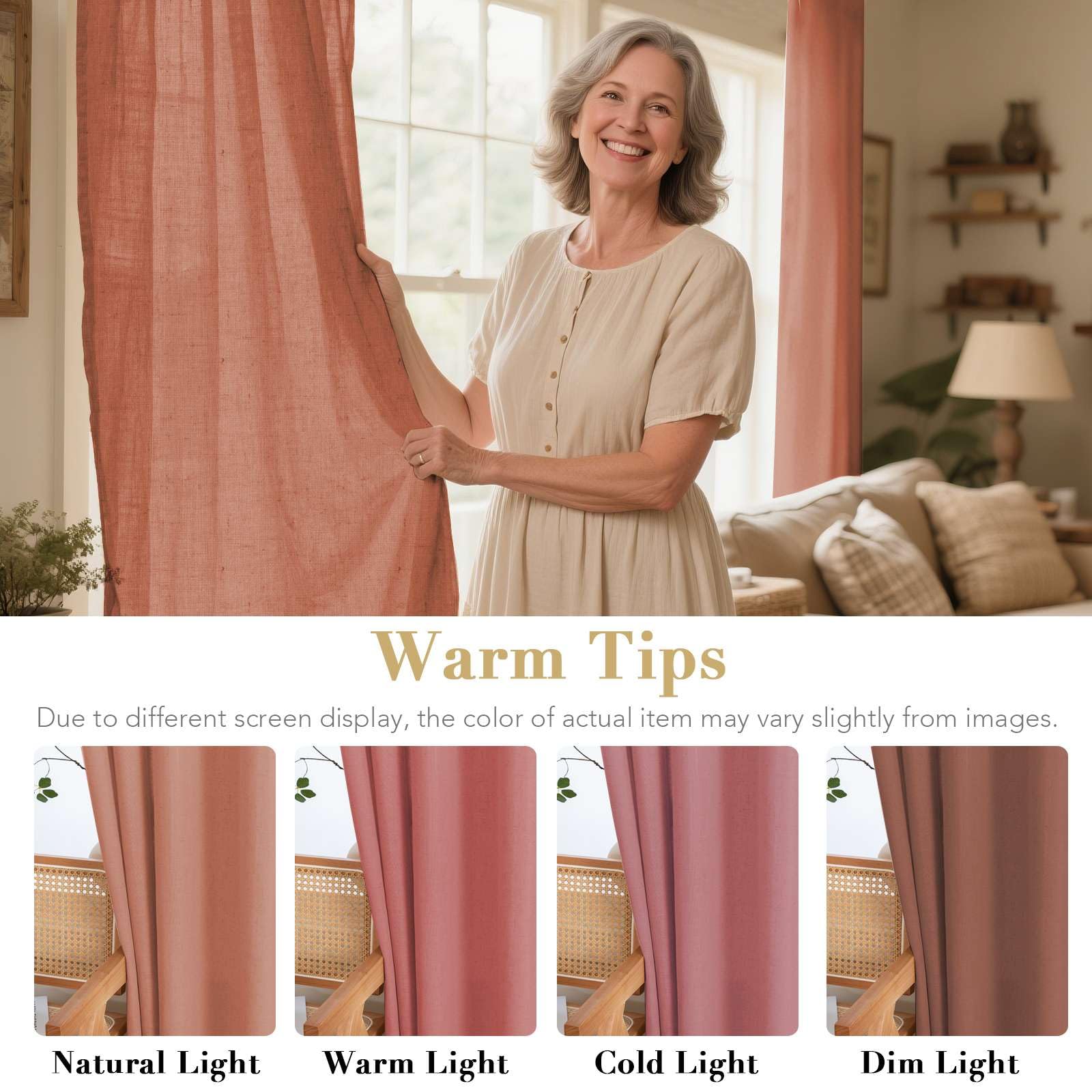 H.VERSAILTEX Linen Curtains Home Decorative Nickel Grommet Curtains Privacy Added Energy Saving Light Filtering Window Treatments Semi Sheer Draperies for Bedroom, Terracotta, 2 Panels, 52 x 84 - Inch