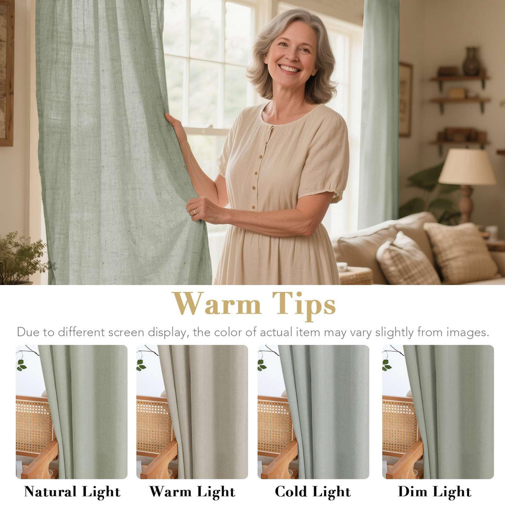 H.VERSAILTEX Living Room Linen Curtains Nickel Grommet Curtains Energy Saving Light Filtering Window Treatments Panels for Bedroom, Sea Grass, 2 Panels, 52 x 108 - Inch
