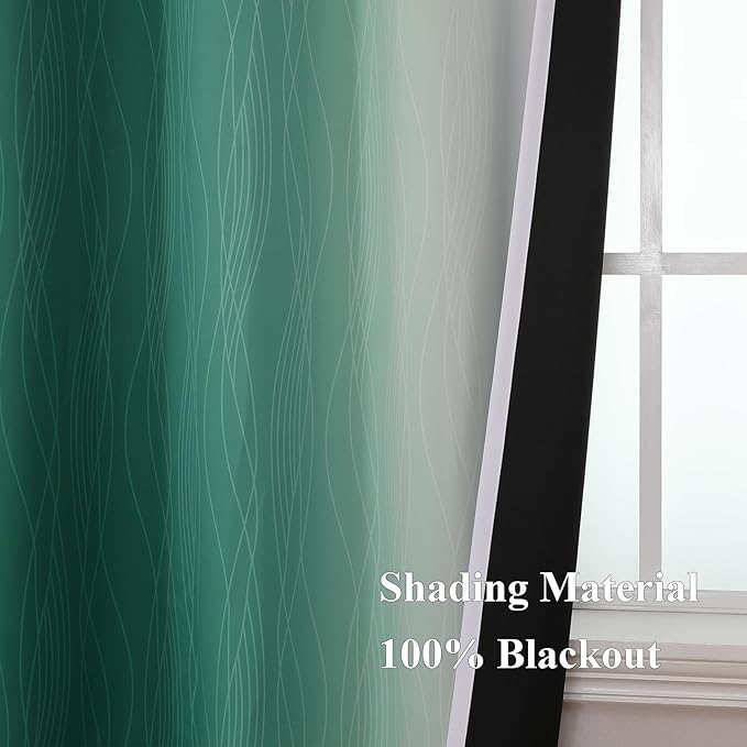 Estelar Textiler Ombre Greyish White and Green Blackout Curtains & Drapes for Bedroom, Thermal Insulated Full Light Blocking Grommet Blackout Spring Drapes for Kids Room, 42Wx63L, 2 Panels