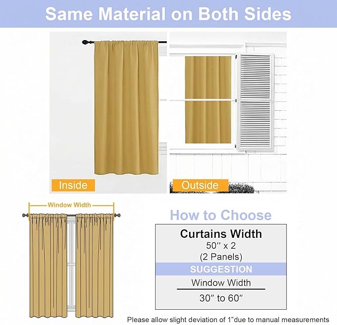 Simplebrand Ava Bright Gold Blackout Curtains for Bedroom 90 Inches Long 2 Panels Set, Solid Privacy Energy Saving Living Room Window Treatment Curtains Blackout Drapes, W50 x L90 Inch, Bright Gold