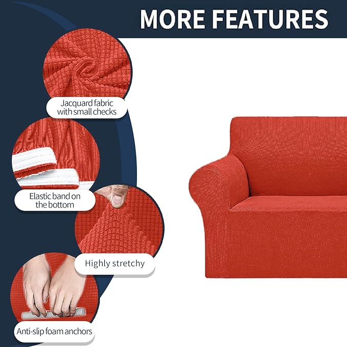 Cupuamon 2026 New Stretch Loveseat Sofa Slipcovers Couch Cover for 2 Cushion Furniture Protector Sofa Covers with Elastic Bottom Jacquard Fabric Small Checks for Pets, Kids - Pureed Pumpkin