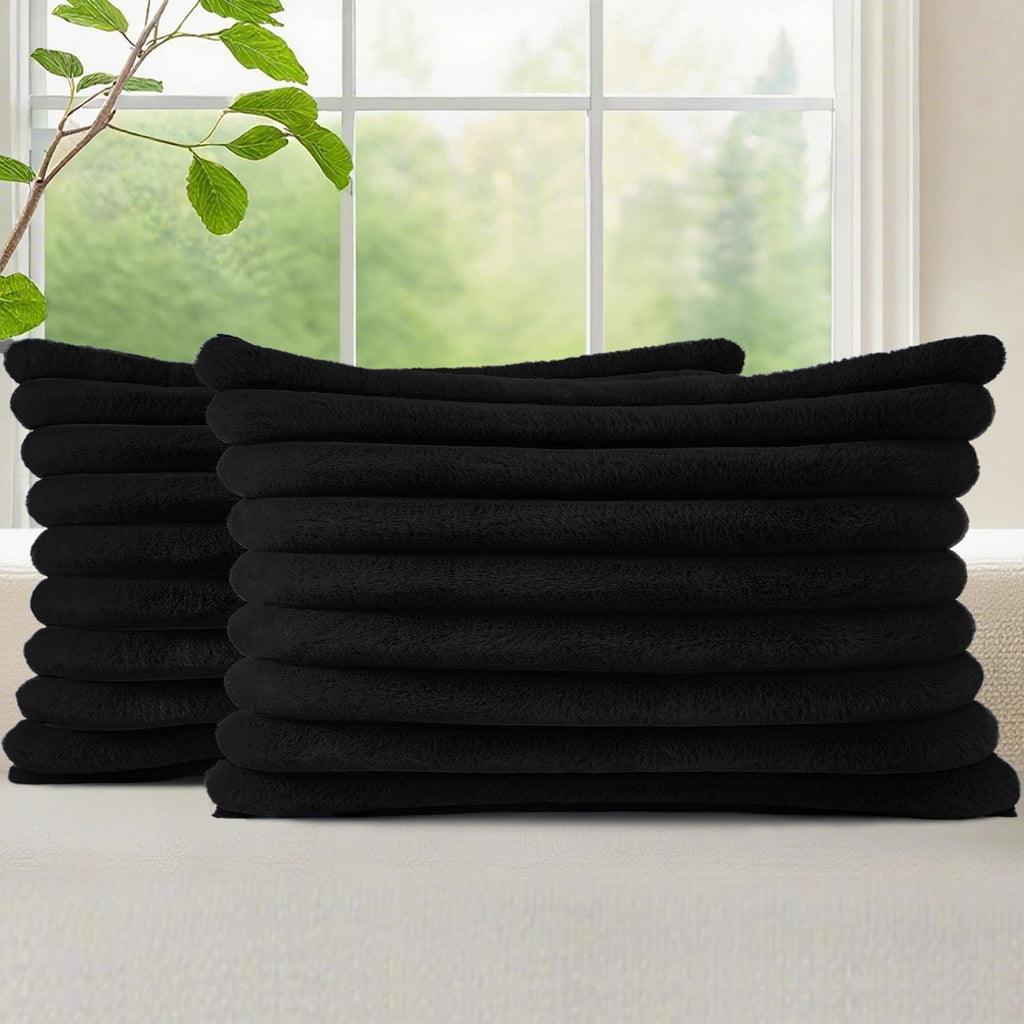 decorUhome Fall Faux Fur Throw Pillow Covers 12x20 Set of 2 Black