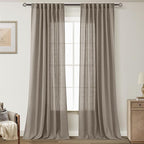 Taupe Linen Curtains 120 inches Long for Living Room Back Tab Rustic Farmhouse Semi Sheer Light Filtering Window Curtain Dining Room Soft Thick Flax Linen Textured Drapes Burlywood Birch Dark Brown