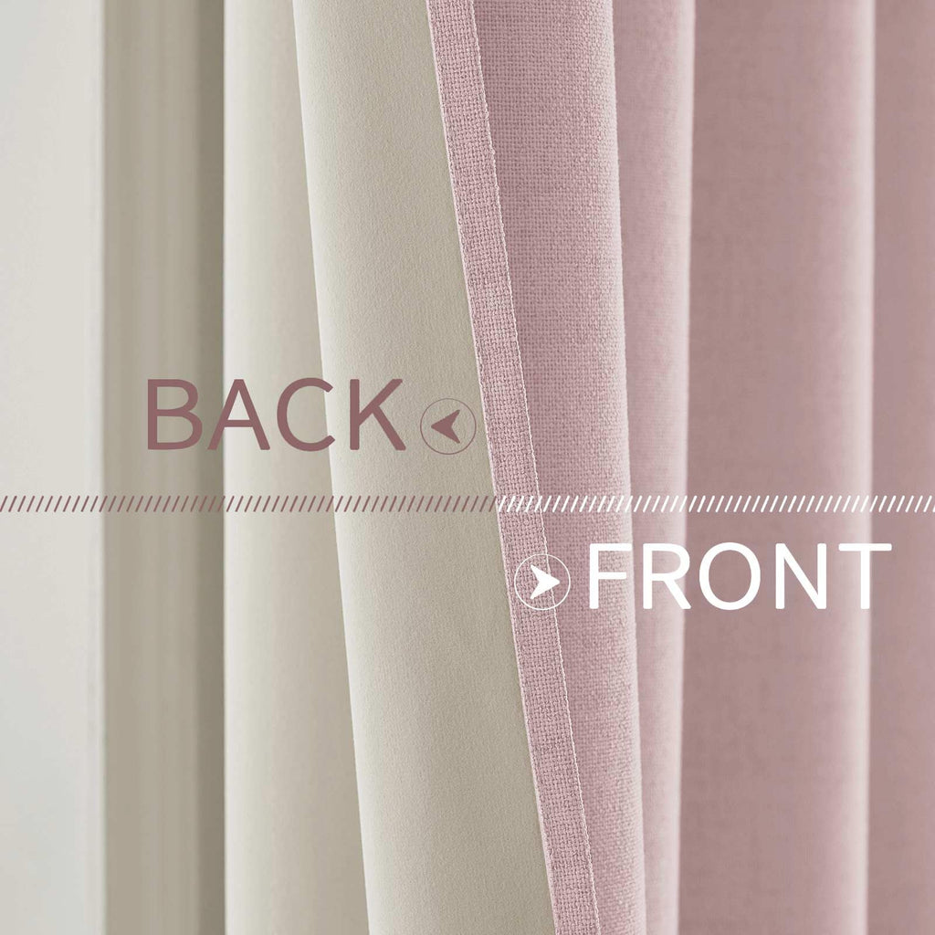 MIULEE 100% Blackout Linen Curtains for Bedroom 52x54 Inches Pink