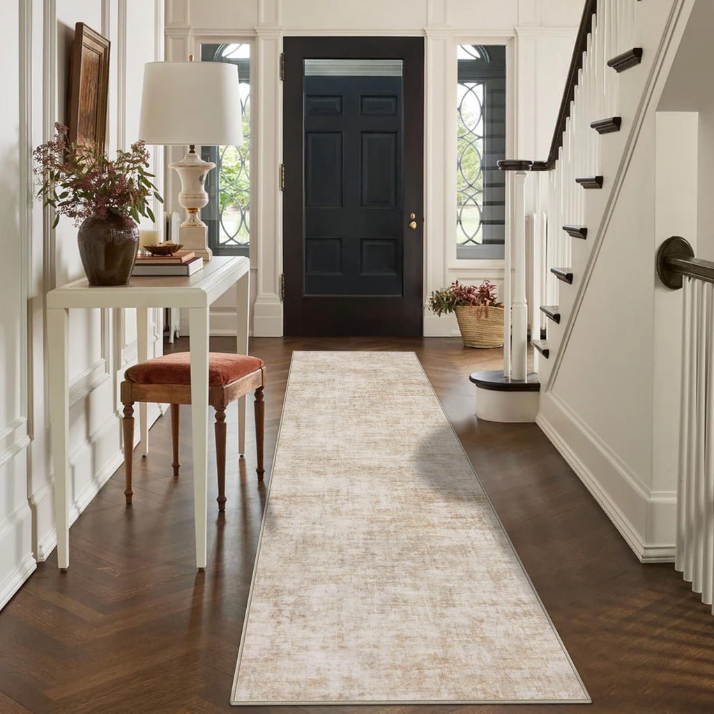 2'6''x8' Runner Rugs Washable Rug: Modern Abstract Hallway Beige Carpet