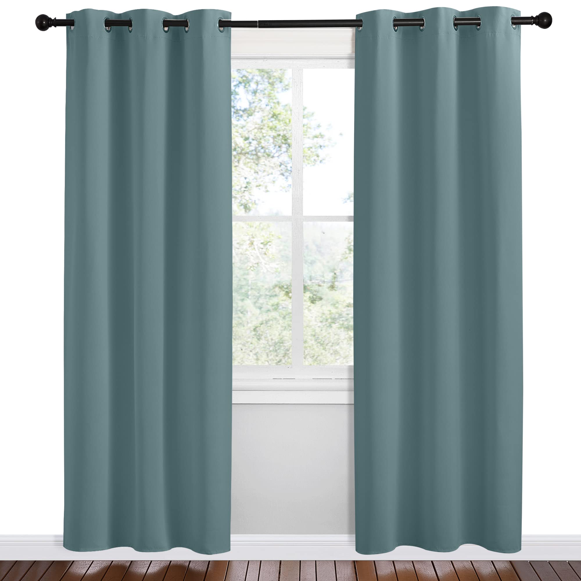 NICETOWN Modern Blackout Curtains Noise Reducing, Greyish Blue, 2 Panels, W42 x L78 -Inch, Thermal Insulated and Privacy Room Darkening Drape Panels for Boy's Guest Room Door Small Short Window