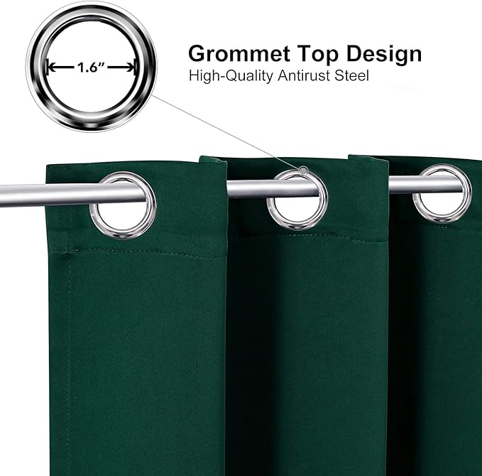 ChrisDowa Grommet Blackout Curtains for Bedroom and Living Room - 2 Panels Set Thermal Insulated Room Darkening Curtains (Forest Green, 52W x 95L)