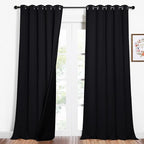 NICETOWN Cold Blocking 100% Blackout Curtains, Durable Black Lined Blackout Curtains for Bedroom, Energy Saving Long Curtains for Patio Sliding Glass Door, Black, 62 inches x 95 inches, 2 Panels