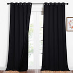 NICETOWN Cold Blocking 100% Blackout Curtains, Durable Black Lined Blackout Curtains for Bedroom, Energy Saving Long Curtains for Patio Sliding Glass Door, Black, 62 inches x 95 inches, 2 Panels