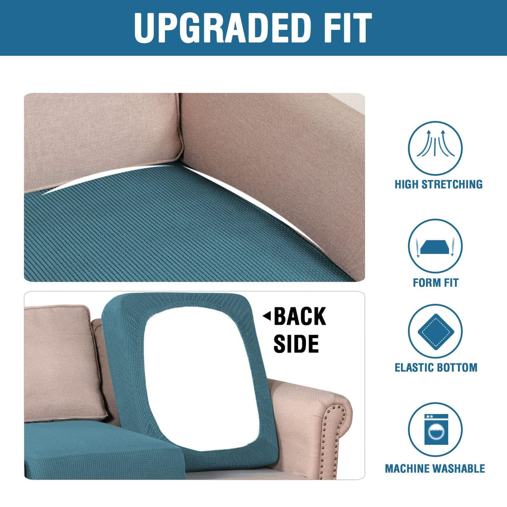 H.VERSAILTEX Super Stretch Individual Seat Sofa Covers Couch Slipcover Sets Thick Jacquard Textured Twill Fabric (3 Piece Sofa Cushion Covers, Storm Blue)
