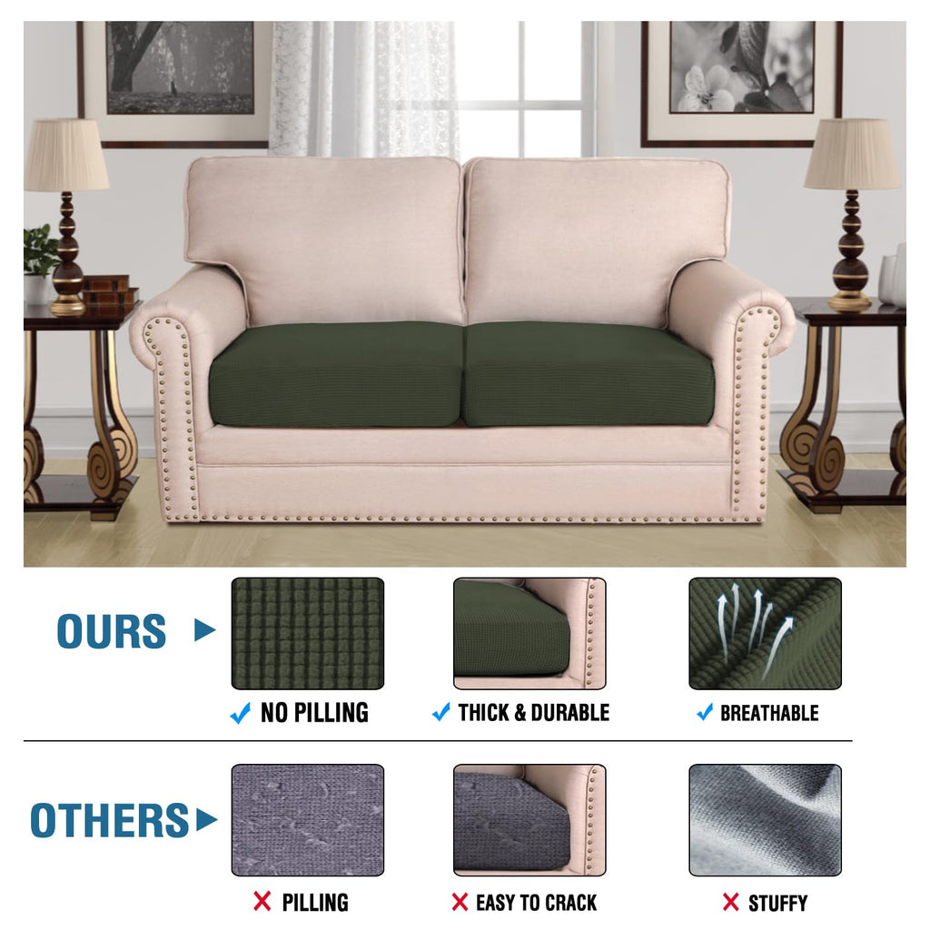 H.VERSAILTEX Super Stretch Individual Seat Cushion Covers Sofa Covers Couch Covers Slipcover Sets Thick Jacquard Textured Twill Fabric (2 Piece Large Sofa Cushion Covers, Olive)