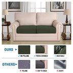 H.VERSAILTEX Super Stretch Individual Seat Cushion Covers Sofa Covers Couch Covers Slipcover Sets Thick Jacquard Textured Twill Fabric (2 Piece Large Sofa Cushion Covers, Olive)