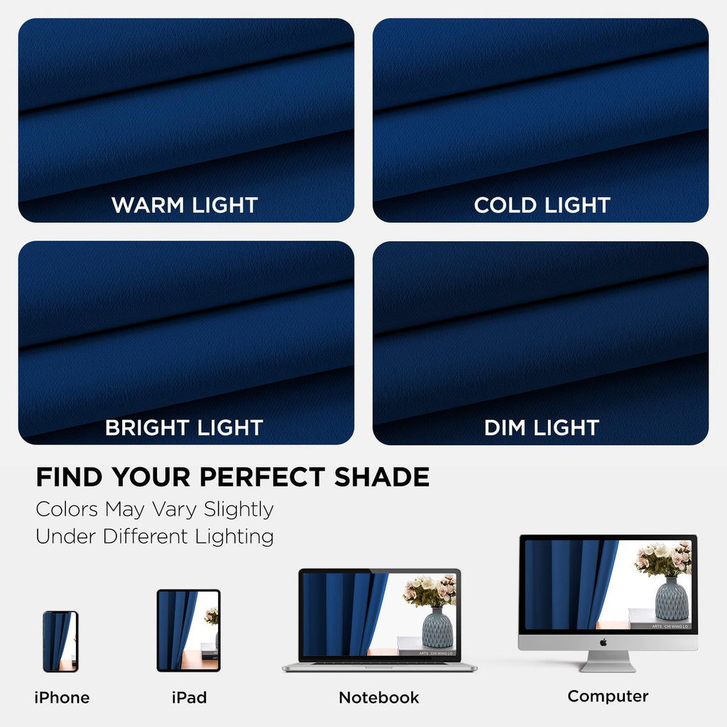 Joydeco Blackout Curtains 45 Inch Length 2 Panels Set, Thermal Insulated Long Curtains& Drapes 2 Burg, Room Darkening Grommet Drapes for Living Room Bedroom Window (W52 x L45 Inch, Royal Blue)