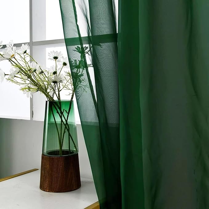 SpaceDresser Basic Rod Pocket Sheer Voile Window Curtain Panels Foliage Green 1 Pair 2 Panels 52 Width 36 Inch Long for Kitchen Bedroom Children Living Room Yard（Foliage Green, 52W x 36L）