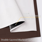 Yakamok 100% Blackout Curtain Panels 63 inches Cold and Light Blocking Drapes for Nursery, 2 Thick Layers Thermal Insulated Draperies (2 Pieces, 50 Wide Each Panel, Brown/White Backing)
