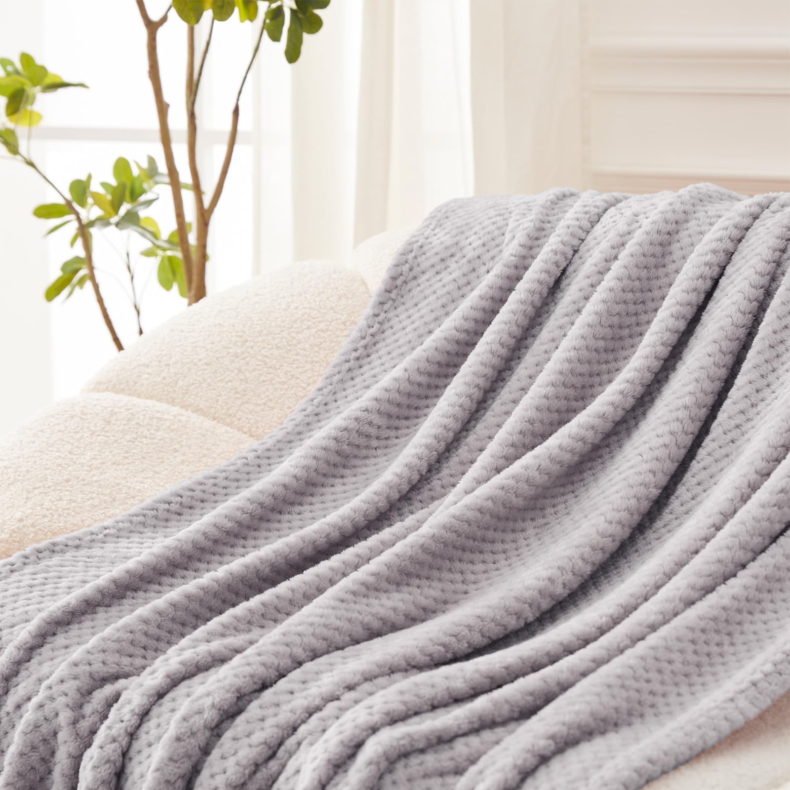 Exclusivo Mezcla Soft Waffle Fleece Bed Blanket Twin XL Size, Light Gray