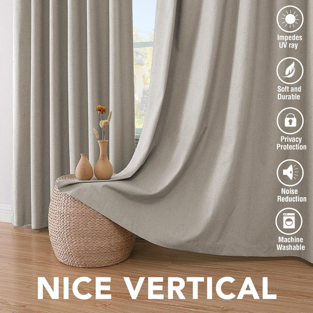 H.VERSAILTEX Primitive Linen Curtains 100% Blackout Curtain Drapes Burlap Fabric Curtains with White Thermal Insulated Liner, Grommet Top Drapes Living Room/Bedroom (2 Panels, 42 x 45 Inch, Stone)