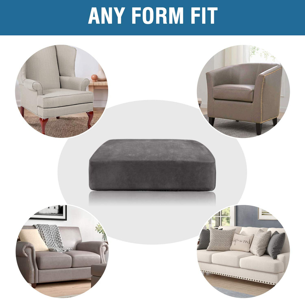 H.VERSAILTEX Velvet Stretch Couch Cushion Cover Plush Cushion Slipcover for Chair Loveseat Sofa Cushion Furniture Protector Seat Cushion Sofa Cover (2 Piece Medium Sofa Cushion Covers, Grey)