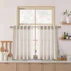 Nanspring Beige Curtains for Kitchen Windows Over Sink 36 inch Length Rustic Farmhouse Linen Blend Semi Sheer Curtains Back Tab and Rod Pocket Small Window Curtain for Cafe 30 x 36 Inch,2 Panels