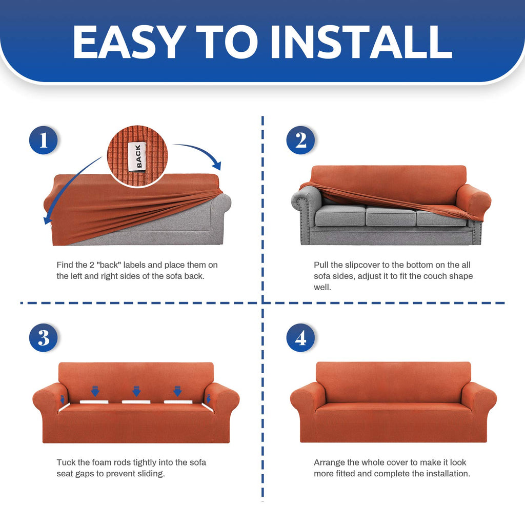 KEKUOU Stretch Couch Covers for Sofa, 3 Cushion Slipcover,Pureed Pumpkin