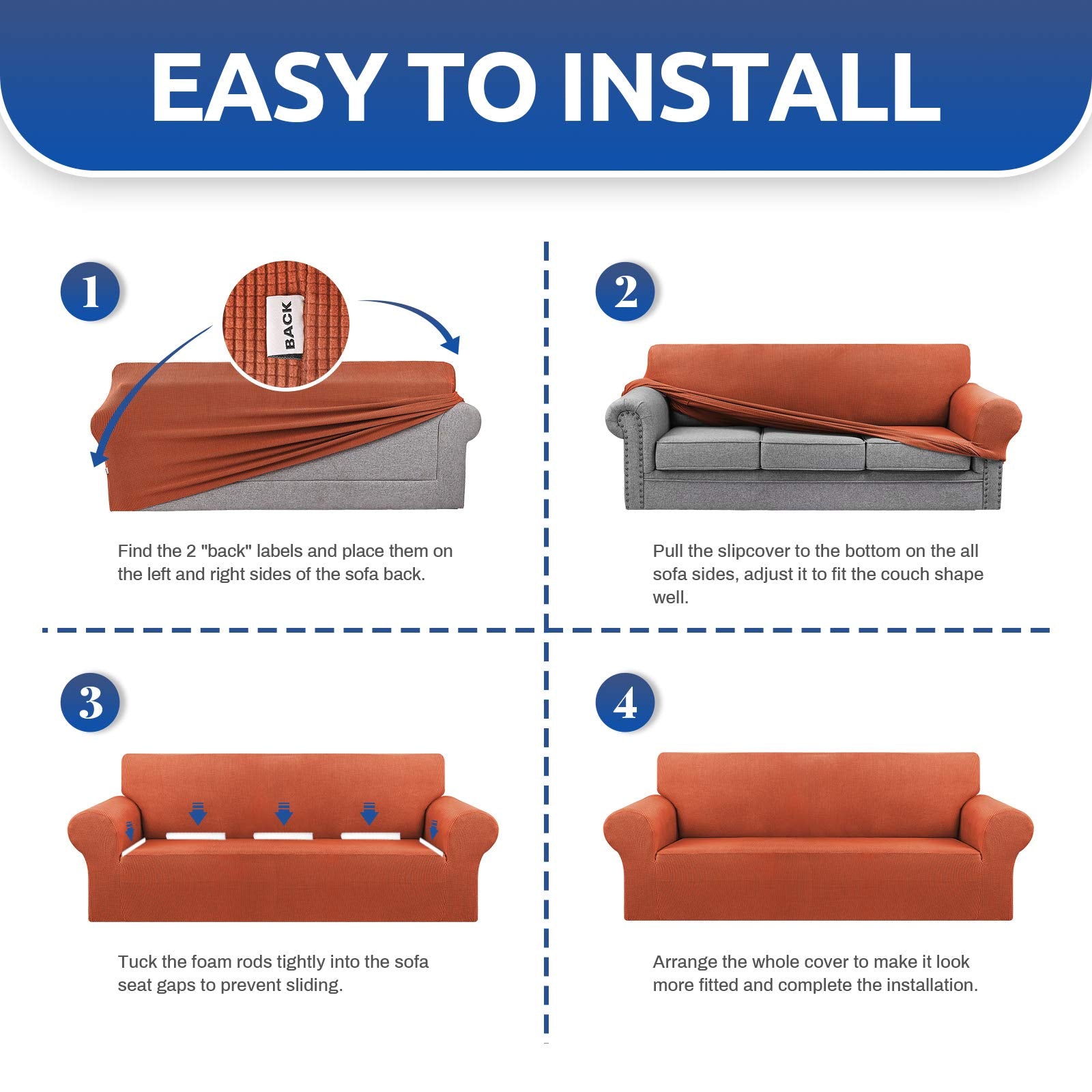 KEKUOU Stretch Couch Covers for Sofa, 3 Cushion Slipcover,Pureed Pumpkin