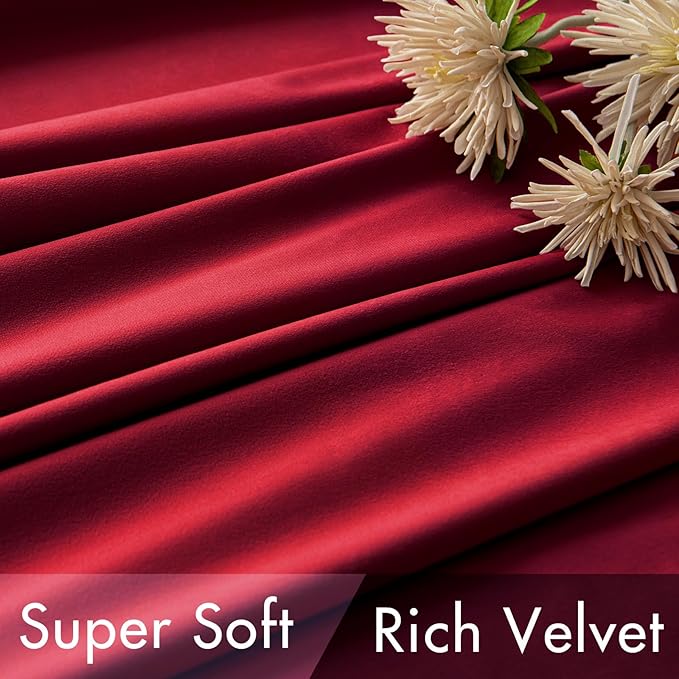MIULEE Velvet Curtains 96 inches - Luxury Blackout Curtains for Bedroom Living Room Thermal Insulated Super Soft Window Drapes Rod Pocket & Back Tab Christmas Decor, Red, W52 x L96 inch, 2 Panels
