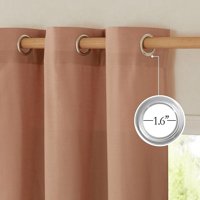 NICETOWN Thick Linen Burlap Terracotta Curtains, Privacy Curtains That Let Light in Window Treatments Linen Blend Drapes for Living Room/Girls Bedroom, W55 x L72, 2 Panels