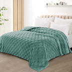 Exclusivo Mezcla King Size Flannel Fleece Blanket, Super Soft and Warm Lightweight Checkered Pattern Blankets for All Seasons, 90x104 Inches, Celadon
