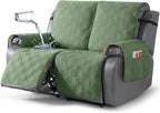 TAOCOCO 100% Waterproof Loveseat Recliner Covers 2 Seater, Split Loveseat Covers for Reclining loveseat, Non Slip Reclining Couch Cover with Double Straps for Kids, Pets(2 Seater, Bean Green)