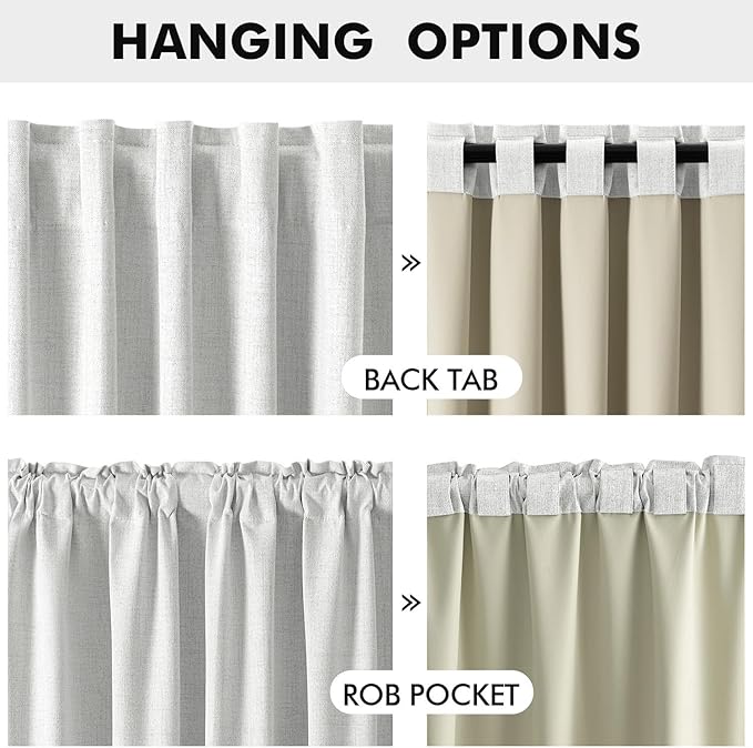MIULEE 100% Blackout Linen Curtains for Bedroom, Heathered White Solid Luxury Decor Thermal Insulation Room Darkening Drapes for Living Room Nursery Back Tab Rod Pocket 42 x 72 Inches, 2 Panels