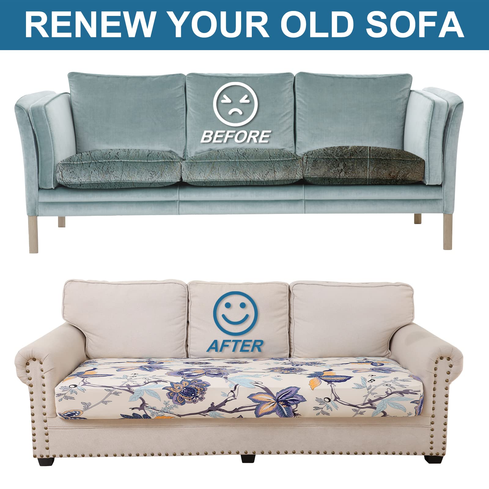 Smiry Printed Couch Cushion Covers, Stretch Couch Covers for Sofa