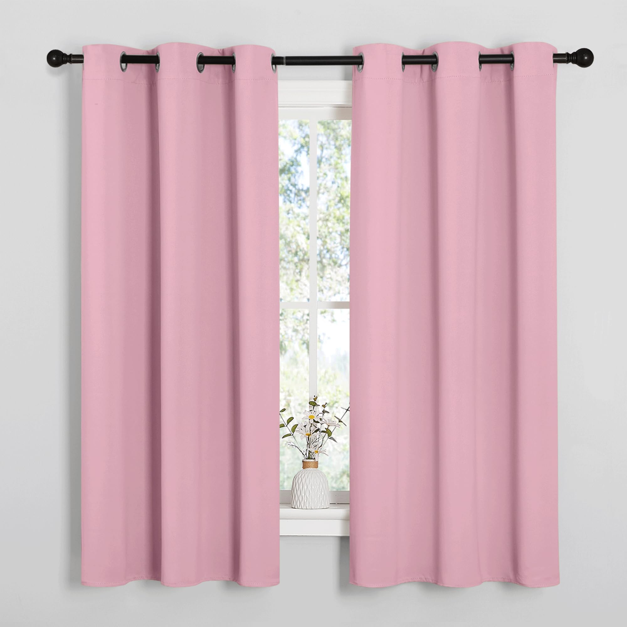NICETOWN Crystal Pink Room Darkening Curtains for Kitchen, Window Treatment Thermal Insulated Solid Grommet Room Darkening Curtains/Drapes for Bedroom (Set of 2, 42 inches Wide by 48 inches Long)