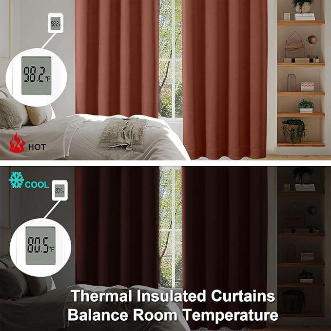 Simplebrand Ava Terracotta Blackout Curtains for Bedroom 90 Inches Long 2 Panels Set, Solid Privacy Energy Saving Living Room Window Treatment Curtains Blackout Drapes, W40 x L90 Inch, Terracotta