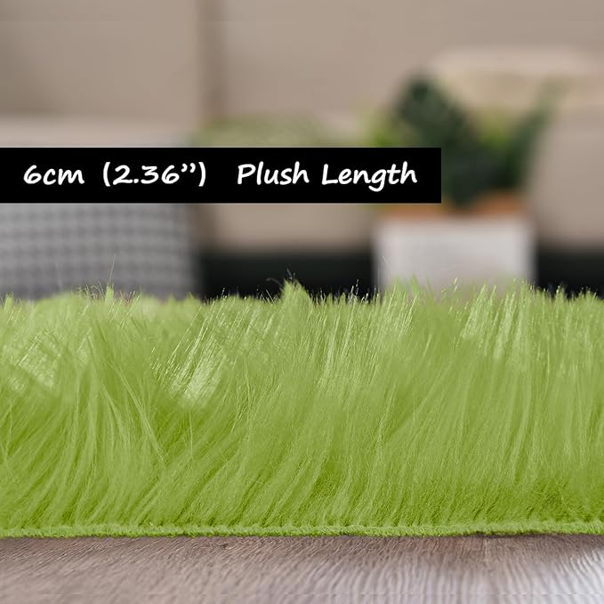 Goolela Lime Green Circle Area Rug 5ft Round Fluffy Faux Fur Rug for Bedroom Living Room Playroom Fuzzy Furry Soft Washable