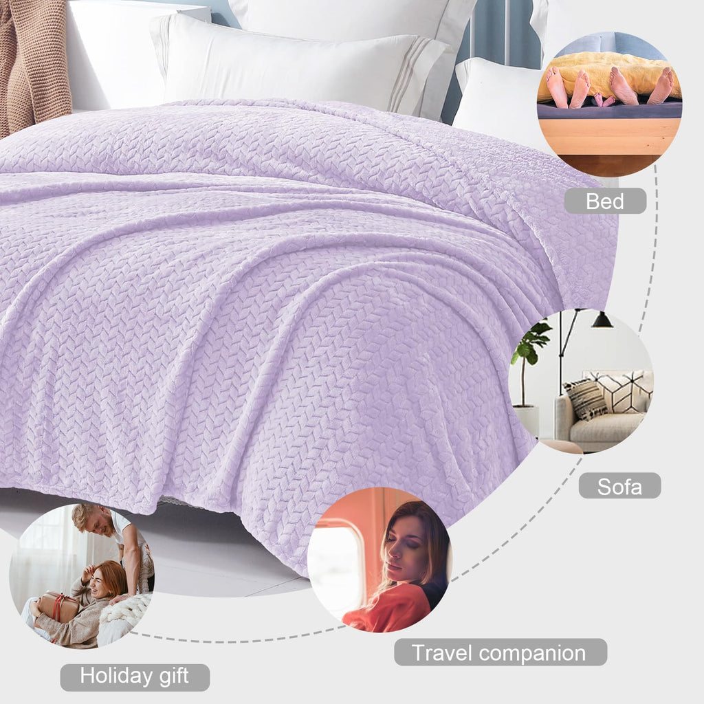 Exclusivo Mezcla Soft Fleece Bed Blanket King Size, 90”x104”, Lilac Purple