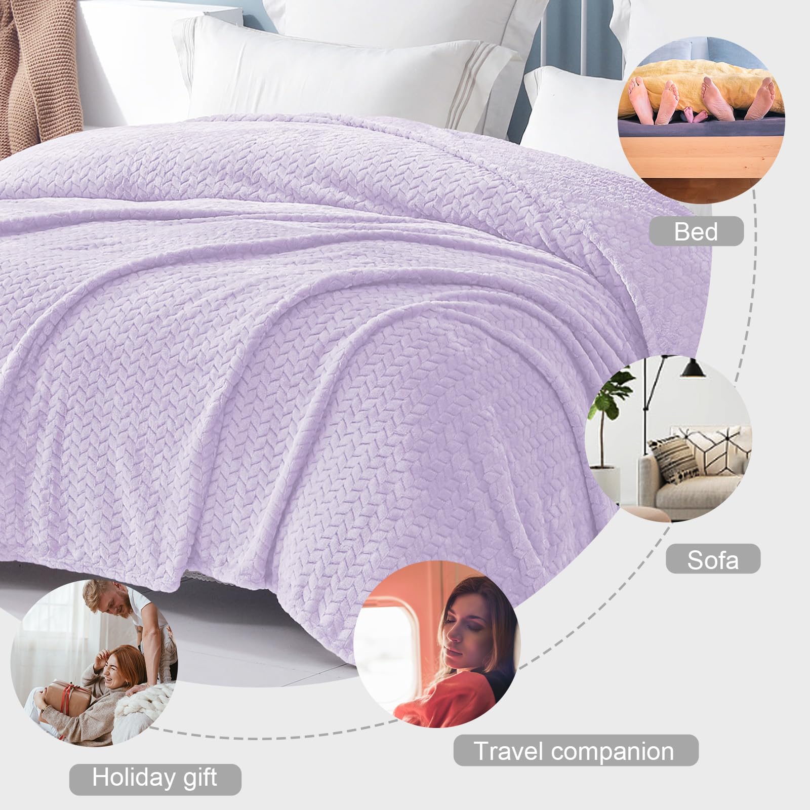 Exclusivo Mezcla Soft Fleece Bed Blanket King Size, 90”x104”, Lilac Purple