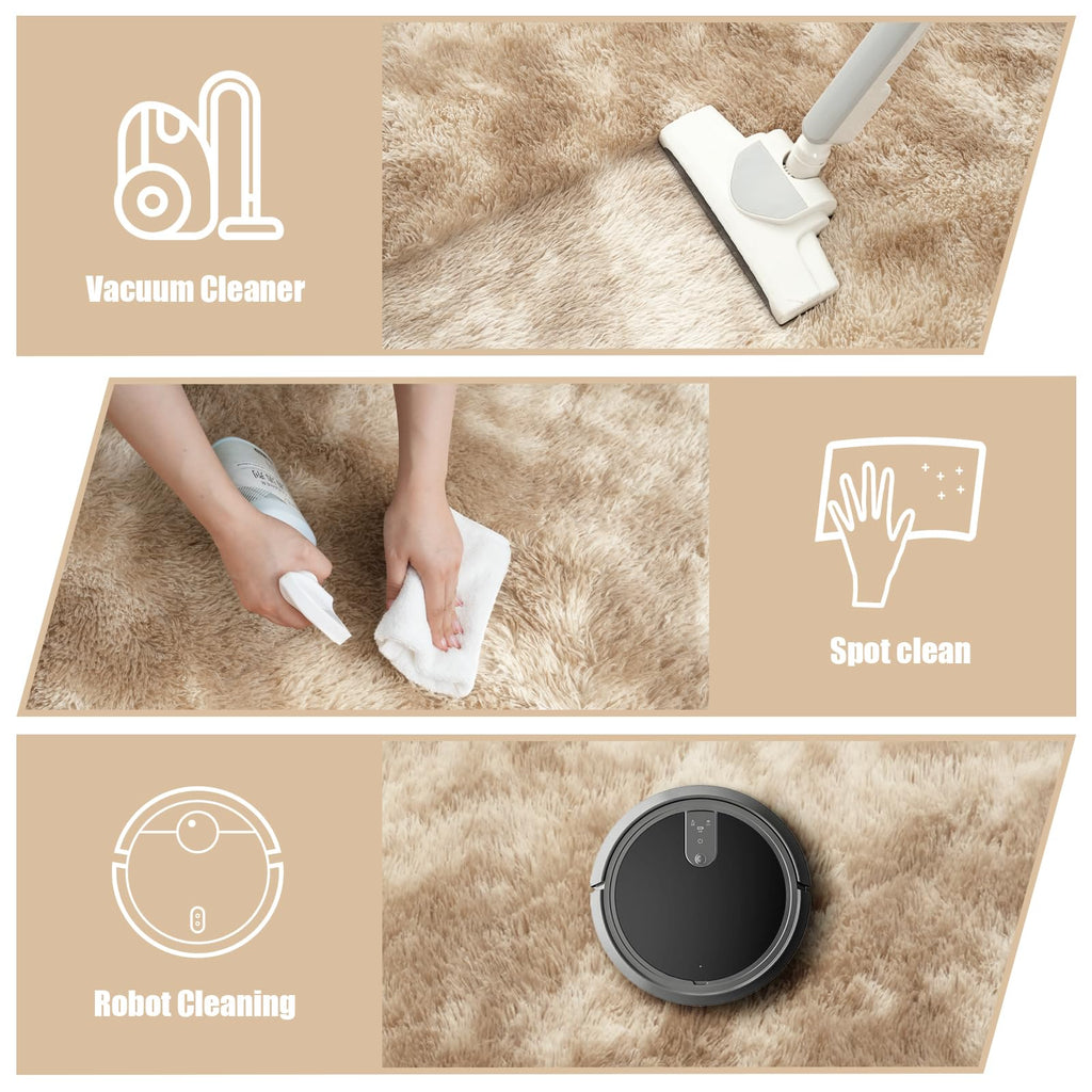 yulidayang Fluffy Round Rug,Small Area Rugs,Shaggy Rug 5'X5',Tie-Dyed Beige