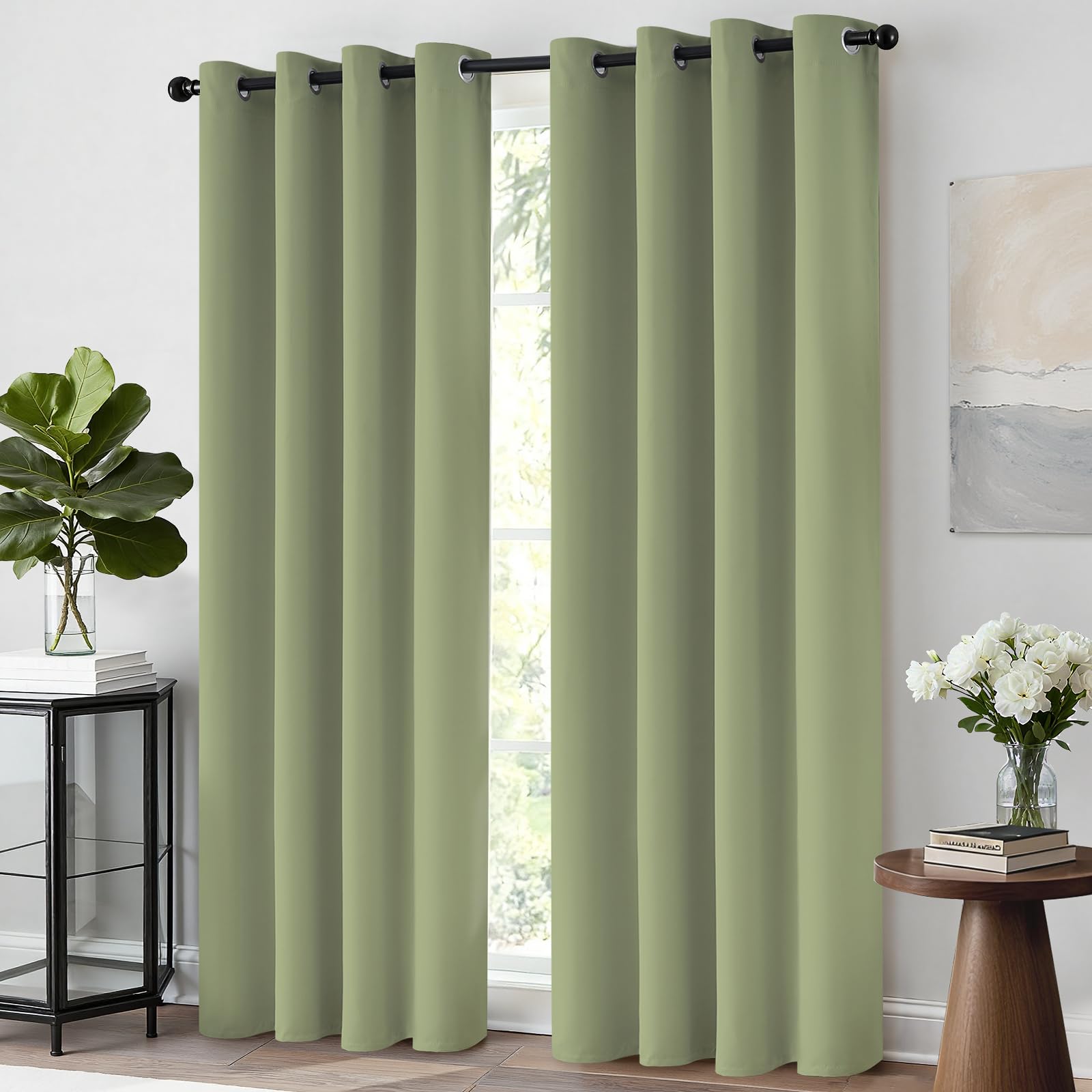 Yakamok Room Darkening Curtains 52x84 inch Length Sage Green-Living Room