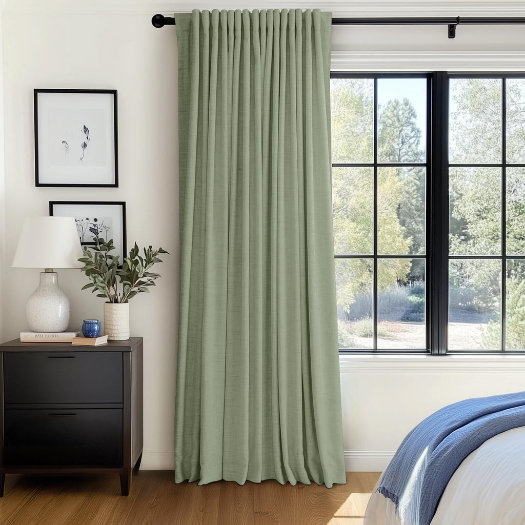 Faux Linen Total Blackout Sliding Door Curtains 90 Inches Long, Sage