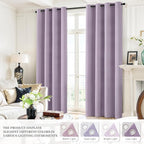Yakamok Lilac 100% Blackout Curtains 72 Inches Long with 2 Thick Layers-Light Purple Room Darkening Thermal Insulated Window Curtain Set of 2 Panels for Bedroom Living Room 52x72 Inches,Lavender