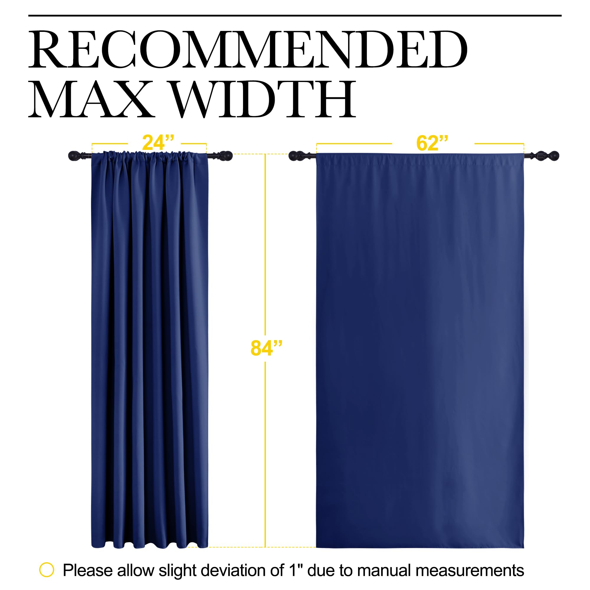 NICETOWN 2 Panels Blackout Curtains, Rod Pocket Thermal Insulated Drapes 84 inches Long, Easy-Care Modern Home Decoration Sunshades for Guest Room, Living Room, Office, 62 x 84 Inch, Royal Blue