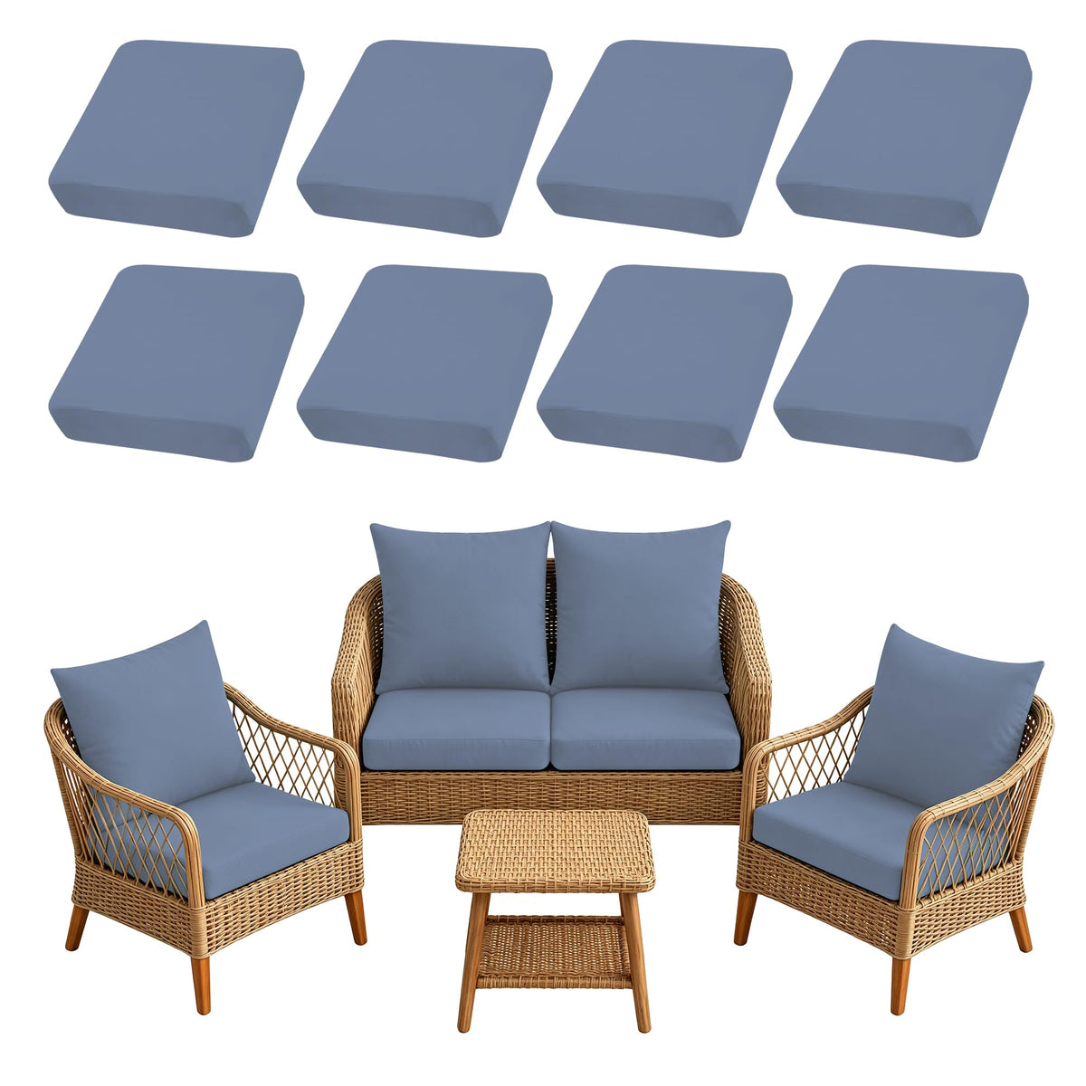 SUKAIKEQA 8PCS Patio Cushion Covers.Patio Furniture Couch SeatSlipcovers