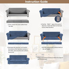 WEERRW Velvet Plush Fabric 4 Pieces Sofa Covers for 3 Cushion Couch with Elastic Bottom Straps in Light Blue