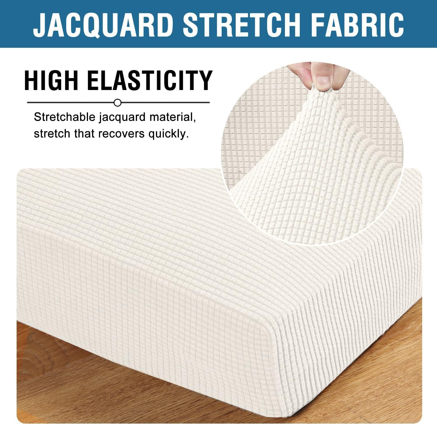 H.VERSAILTEX Super Stretch Individual Seat Cushion Cover Sofa Covers Couch Cushion Covers Slipcover Sets Thick Jacquard Textured Twill Fabric (3 Piece Sofa Cushion Covers, Porcelain White)