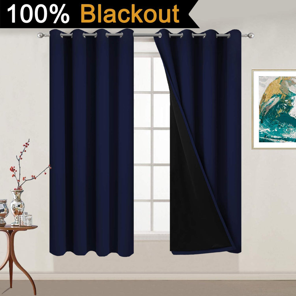 Yakamok Navy Blue 100% Blackout Curtains 54 Inches Long 52" Wide, 2 Panels