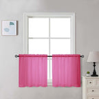 Chyhomenyc Sheer Hot Pink Tier Curtains 24 Inch Length Set, Small Window Kitchen Curtains for Bathroom Living Room Basement, Farmhouse Short Voile Curtain 42Wx24L, Rod Pocket, 2 PCS