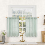 LAMIT Short Linen Window Curtains 30 Inches Long 2 Panels, Light Sage Semi Sheer Light Filtering Panels Back Tab and Rod Pocket Neutral Drapes for Basement/Small Windows, 34 x 30 Inch
