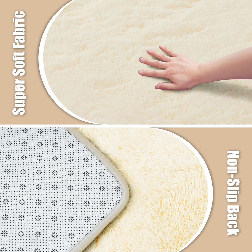 3x5 Area Rug for Bedroom, Ivory Fluffy Shag Rug Small Rug Plush Carpet