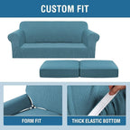 H.VERSAILTEX 3 Piece Stretch Sofa Covers for 2 Cushion Sofa Couch Covers for Living Room Furniture Cover (Base Cover Plus 2 Seat Cushion Covers) Thicker Jacquard Fabric(Large Sofa, Storm Blue)