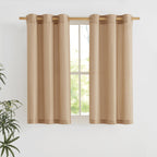 NICETOWN Camel Short Linen Curtains for Kitchen, Thick Flax Small Window Treatments Semi Sheer Privacy Assured with Light Through for Cafe/Bathroom, W42 x L48, 2 Panels